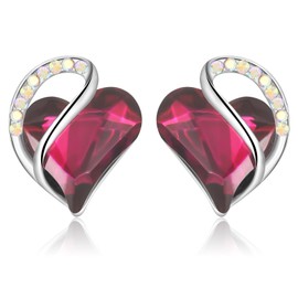 Silver Stud Earrings for Women, Sparkly Cubic Zirconia Heart Studs Earrings │ Dainty White Gold Plated Amethyst Pink Feb Birthstone Jewellery Gifts for Her Mum Wife Birthday Anniversary Christmas