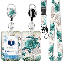 Sea Turtle Badge Holder with Retractable Reel and Breakaway Lanyard，Badge Clips Retractable Heavy Duty Badge Reel，Funny Keychain，ID Holder with Breakaway Lanyard for School Nurse Office Teen
