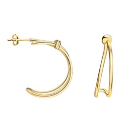 SOFIA MILANI - Women's Earrings 925 Silver - Open Hoop Earrings, Yellow Gold, No Gemstone