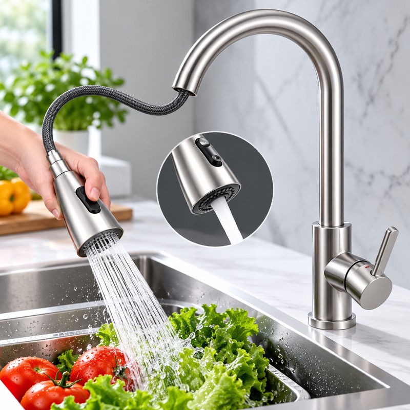 Pull-Out Kitchen Sink Faucet with 360° Swivel Spout – Single-Hole