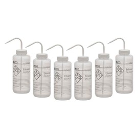 EISCO - 6PK Wash Bottles for Ethanol, 1000ml - Labeled with Chemical & Safety Information (1 Color) - Wide Mouth, Self Venting, Low Density Polyethylene