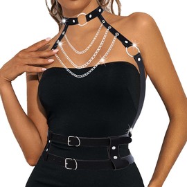 BODIY Leather Chest Belt Black Chest Harness Punk Waist Belt Layered Body Chain for Women (Black)