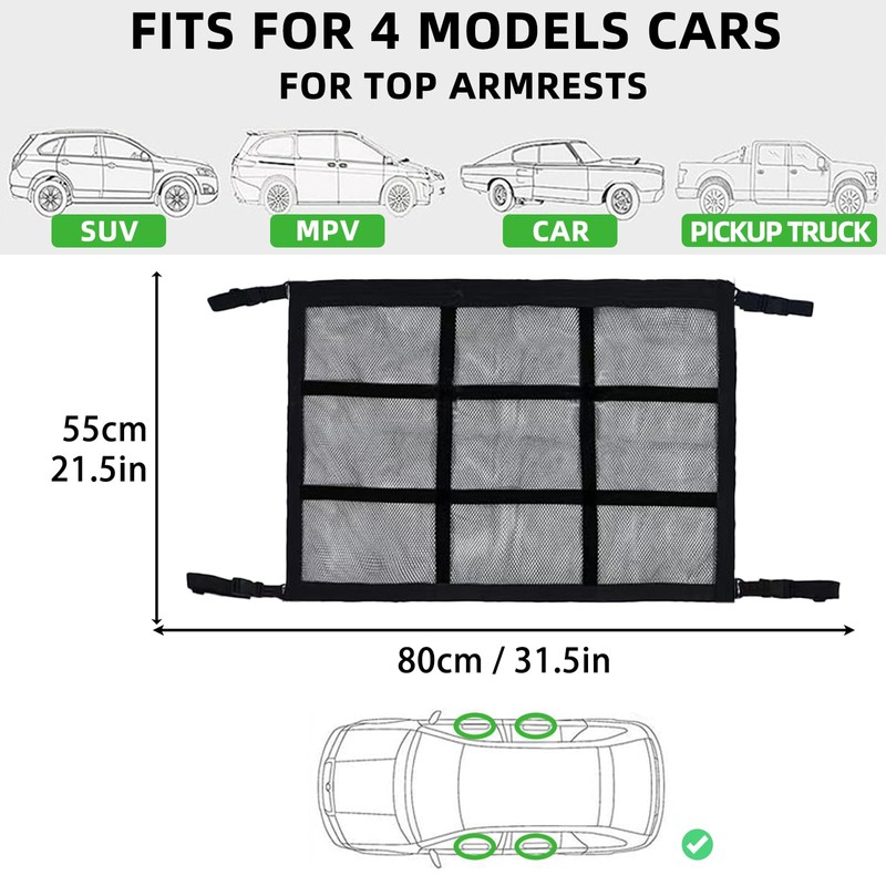 CCAIPU Car Ceiling Cargo Storage Net Pocket, Adjustable Double-Layer Mesh