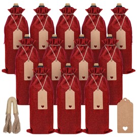 Sailup Burlap Wine Bags Christmas Wine Bottle Bags，Reusable Wine Gift Bags with Drawstrings Tags for Christmas, Holiday Party, Birthdays, Wedding, Travel, Blind Tastings, Home Storage