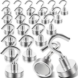 DGDUBRB Pack of 28 Magnetic Hooks, Extra Strong Magnetic Hooks for Grill, 10 kg + Strong Magnets with Hooks, Neodymium Magnets, Extra Strong, Magnetic Hooks Small for Hanging Classroom, Garage, and