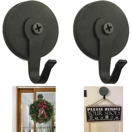 AUXPhome 2-Pack Magnetic Wreath Hanger－ by Placing one Magnet on Either Side of The Single-pane Glass or it can Also be Used Separately on Metal Steel Door, (Magnet Base with Rubber Metal Hook