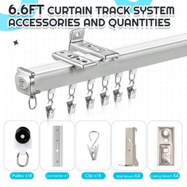 Juexica Ceiling/Wall Mount Curtain Track Kit, 3.3-6.6ft/2 Meter Aluminum Length Curtain Rail Set Single Window Rods for Living Room Bedroom Grommet/pleated Drape, RV Ceiling Track