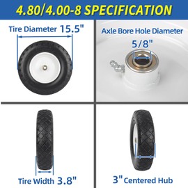 GICOOL 4.80/4.00-8" Wheelbarrow Tire, 16" Flat-Free Solid Tire and Wheel, 3" Centered Hub, 5/8" Axle Bore Hole, for Garden Wagon Cart Trolley Dolly Lawn Mover Go Kart Replacement (2 Pack)