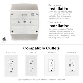 GE 6-Outlet Extender Wall Tap, 2 Pack, Grounded Adapter, Charging Station, 3-Prong, Secure Install, UL Listed, White, 46852