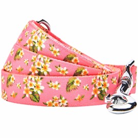 Blueberry Pet Summer Sparkle Dog Leash, Medium Size, 5 ft x 3/4", Tropical Flower Baby Pink, Hibiscus Floral Print Pet Leash