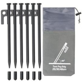 Tent Stakes Metal Tent Pegs Heavy Duty Stakes Ground Stakes Tent Spikes for Camping Hiking with 6PCS (Black-20cm)