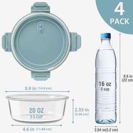 4 PCS Food Storage Containers with lids Set, Airtight 2.5 Cup Glass Meal Prep Containers, Heat-Resistant BPA-Free Glass Containers for Soup Leftover, Microwave, Dishwasher Freezer Safe 20 OZ