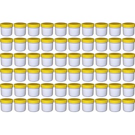60 ointment containers, cream containers, flat ointment jar, 25 ml capacity, with yellow lid, made in Germany