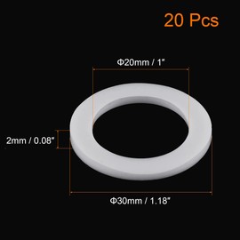 TOP-VIGOR 20Pcs PTFE Flat Washers 30mm OD 20mm ID 2mm Thickness Sealing Gasket Flange Gasket for Faucet Pipe Water Hose, White