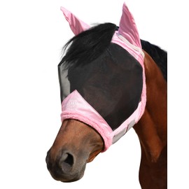 Harrison Howard Horse Fly Mask UV Protective Fine Mesh with Extra Wool Soft Touch on Skin Fly and UV Protection Light Pink M