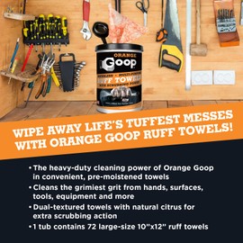 Orange Goop Multi-Purpose Waterless Hand Cleaner Ruff Towels - 72, 10" x 12" Towels (Pack of 2)