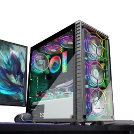 MUSETEX ATX 2 Tempered Glass Panels Windows Desktop Case, Mid-Tower Chassis Gaming PC Case Black 6pcs 120mm ARGB Fans