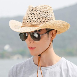 Straw Hat Women Men Cowboy Hat Beach Floppy Sun Hat Brim Summer Sun Hat Fashion Folding Travel Cap UPF50 Sun Visor Hat UV Protection Sunhat Fisherman Bush Hat (Beige)