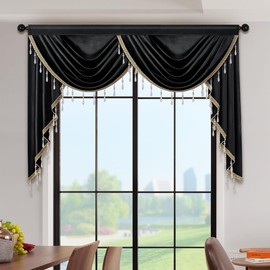 ELKCA Luxury Black Velvet Curtain Valances for Living Room with Beads(59inch,1 Panel)