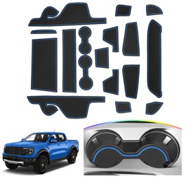 SKTU Door Slot Mat for 2024 2025 Ford Ranger Door Groove Gate Pad Ford Ranger 2024 2025 Accessories Fit 2024 2025 Ranger (XL/XLT/Lariat/Raptor) Door Compartment Cup Center Console Liners (17Pcs Blue)