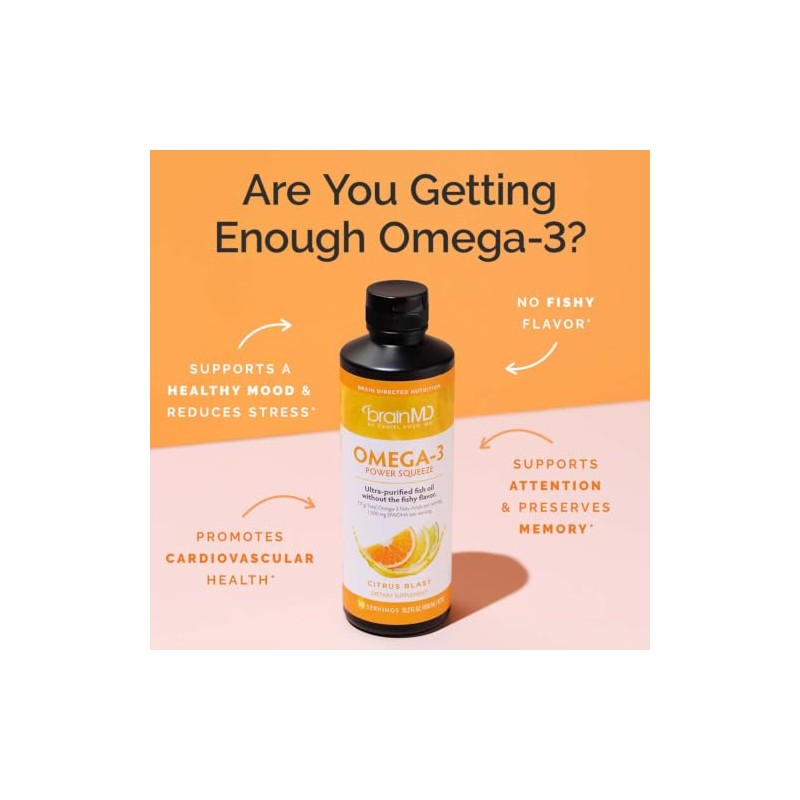 BRAINMD Dr Amen Omega-3 Power Squeeze, Citrus Blast - 16.8