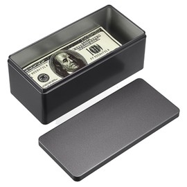 Hipiwe Metal Cash Box Black Money Holder Rectangular Cash Tin Box with Lid Empty Currency Storage Container for Coin Bill Dollar Stamp Jewelry Organizer