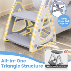 Primlect Potty Training Seat, 2-in-1 Toddler Toilet Seat with Step Stool, Ultra-Stable Potty Chair Attachment, Adjustable Seat and Step Ladder, Non-Slip Design, Splash Guard for Boys and Girls(Grey)