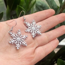 SELOVO Clear Cubic Zirconia Fishhoop Snowflake Earring Hook Dangle Drop Earrings for Woman for Christmas