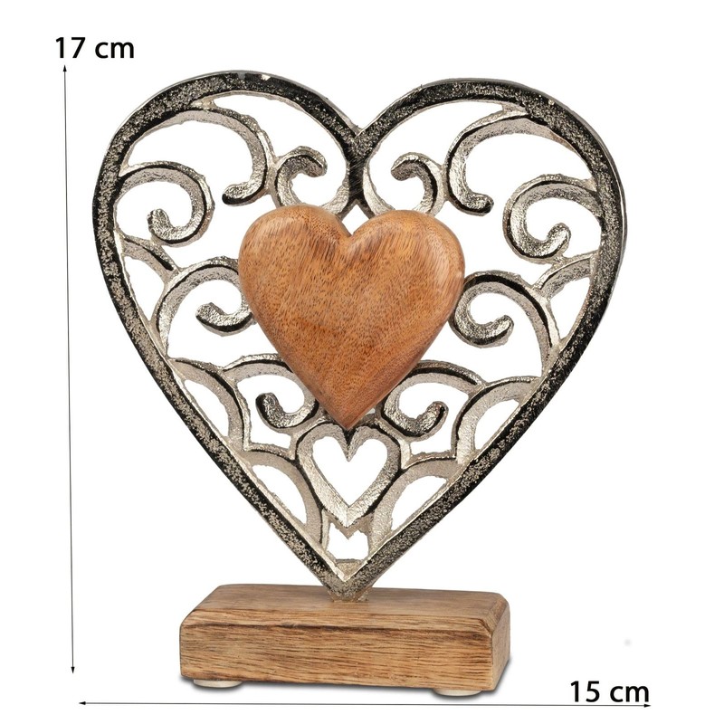 formano Decorative Heart Aluminium Mango Wood Base 17 x 15