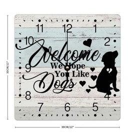 Zyadsinoudor Welcome We Hope You Like Dog PVC Clock Labrador Retriever Dog Square Large Wall Clock Animal Puppy 12in Silent Non-Ticking Classic PVC Clock Decorative for Bedroom Dining Room Cafes Hotel