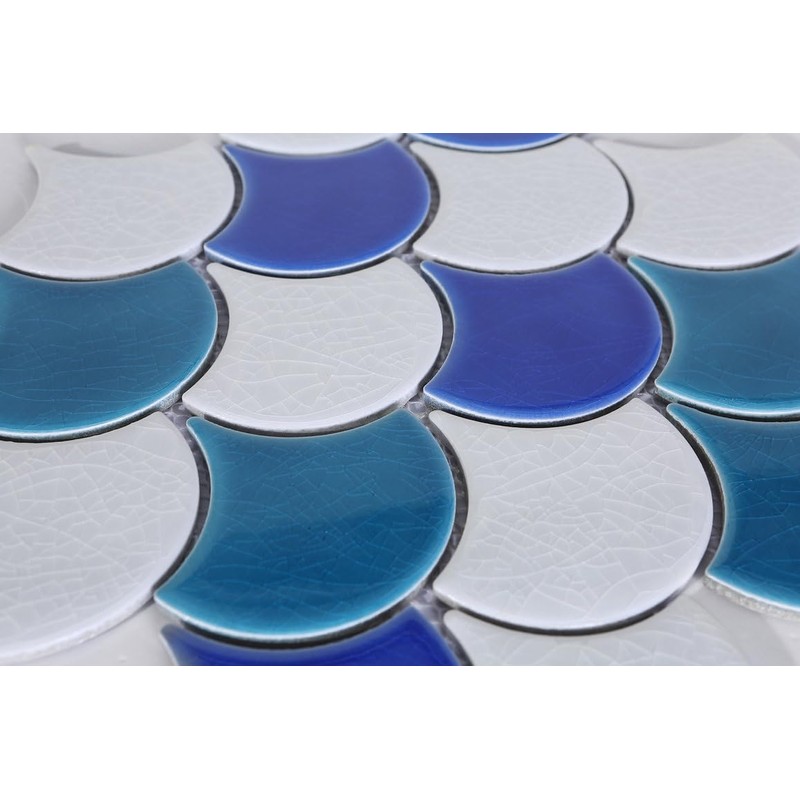 Tenedos Marbella Azul and Bianco Scallop Fishscale Textured Porcelain and
