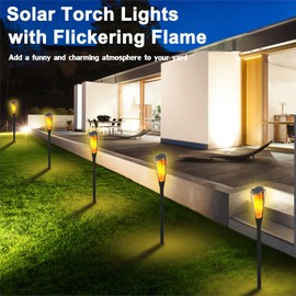 VEEKI Solar Lights Outdoor, 4Pack Flickering Flame Torch Light, Landscape Lighting Pathway Lights Outdoor Waterproof, Solar Flame Torches for Outside Garden Yard Patio Pathway Walkway Decor (4PC)