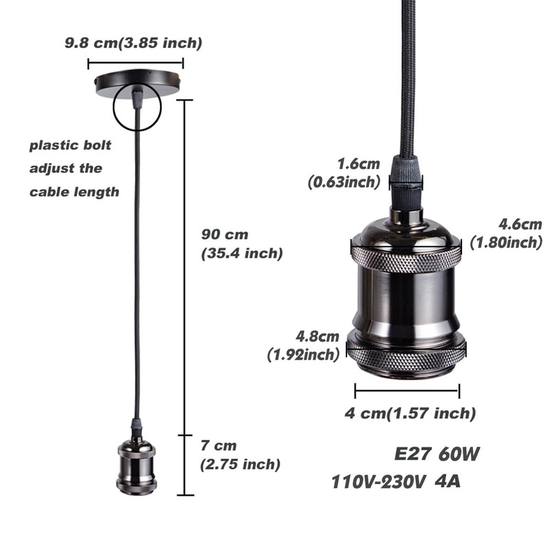 Sevenpers Ceiling Pendant Light Fitting, E27 Vintage Pendant Set in