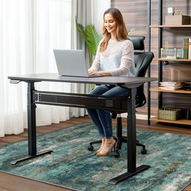 Office Chair Mat for Hardwood Tile Floor, Abstract 48"X 60" Desk Mats for Office Chair on Rolling Chairs Carpet, Desk Anti-Slip 1/5" Thick Rug for Computer Chair, Thin Low-Pile Floor Mat, Turquoise