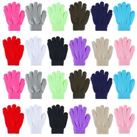 Cooraby 24 Pairs Kids Gloves Winter Magic Gloves Warm Knitted Stretchy Full Fingers Gloves (Multicolor C, 6-11 Years)