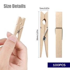 AIEX 100pcs Mini Wooden Pegs Clips, 3.5cm Wood Clothes Pins Bulk with Spring Photos Craft Clips Wooden Paper Pegs for Home School Office Arts Crafts Decoration