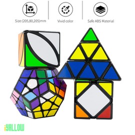 iYallow QiYi - Juego de rompecabezas de caja de regalo no cúbica megaminx, pyraminx, skewb y mastermorphix en la versión sin pegatinas, gran paquete para rompecabezas