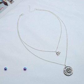 TseenYi Elephant pendant Necklace Boho Elephant Sun Necklace Silver Layering Sunflower Necklace Chain Vintage Sun Moon Face Pendant Neck Jewelry for Women and