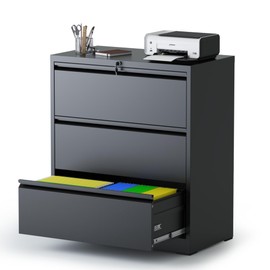 AQY3 Drawer File Cabinet with Lock,Metal Lateral File Cabinets for Home Office,Steel Wide Filing Organization Storage Cabinets for Hanging Files Letter/Legal/F4/A4 Size(Black)