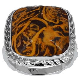 Orchid Jewelry 925 Sterling Silver Cocktail Rings For Women - Delightful 7.8 Carats Brown Mariam Jasper with perfect Bezel Setting in a Cushion Shape