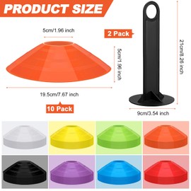 80 Pcs Soccer Cones for Drills with 2 Holders Disc Cones Multi Color Sports Cones Agility Training Equipment Field Markers for Kids Youth Football Basketball Playing Field Ball Game Practice, 8 Colors