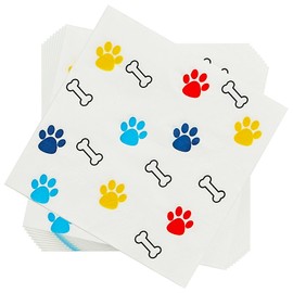 Jagrove 100 Count Disposable Paper Party Napkins 2 Ply Paw Print Decorative Beverage Guest Luncheon Dinner Cocktail Napkins for Doggy Animal Themed Party, 6.5X6.5 Inches Folded