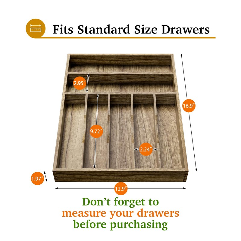 Kiasthome Acacia Wood Silverware Drawer Organizer, Kitchen Utensil Cutlery Drawer