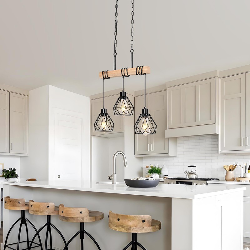 Farmhouse Dining Room Pendant Light Fixture Over Table, 3-Light Rustic