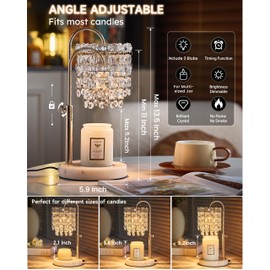 Candle Warmer Lamp with Timer Dimmer Adjustable Height Candle Warmer with Marble Base for Jar Candles,Candle Lamp with 3 Bulbs for New Home Decor, Women Mom Christmas Birthday Gifts, French Gold