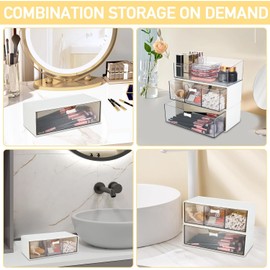 Grillix Make-up-Organizer mit Schubladen, stapelbar, aus Acryl, transparent, vielseitig verwendbar und exquisites Design, für Badezimmer, Schreibtisch, Tisch, Eitelkeit, 3 Stück