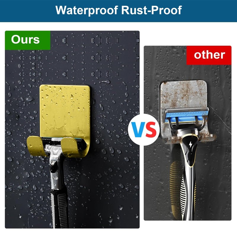 Razor Holder for Shower + Adhesive Wall Hooks, Premium 304