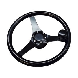 MARINE CITY Black Anodized Aluminum Sports Steering Wheel with Aluminum Knob - 13-1/2 Inches - Ideal for Marines, Boats, Yachts, Kayaks, Ships