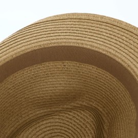 fiebig Jackson Trilby Paper Hat with Coloured Grosgrain Ribbon, Sun Hat Made of 100% Paper, Natural Summer Hat in Many Sizes and Colours, camel