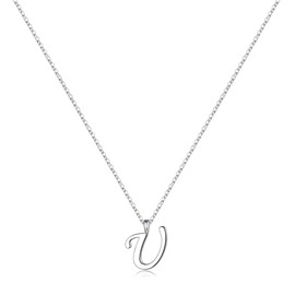 TINGN Initials Women's Silver 925 Chain with Letters, Hypoallergenic Initials Necklace Letter Oblique Initials Pendant S925 Sterling Silver Chain Women's Initials Necklace Jewellery Gifts, Sterling